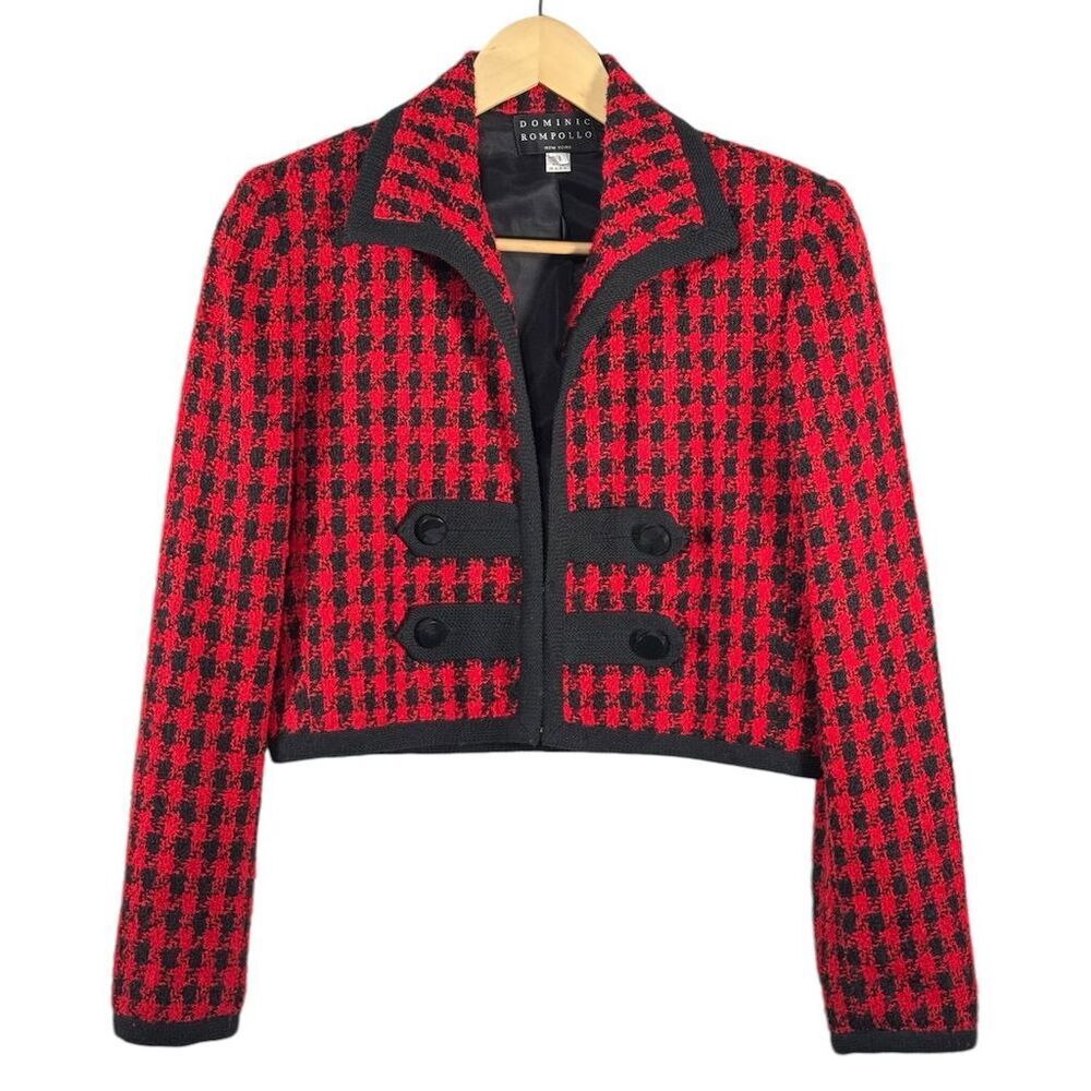 Dominic Rompollo Women's Size 8 Red Wool Houndstooth Cropped Jacket Vintage